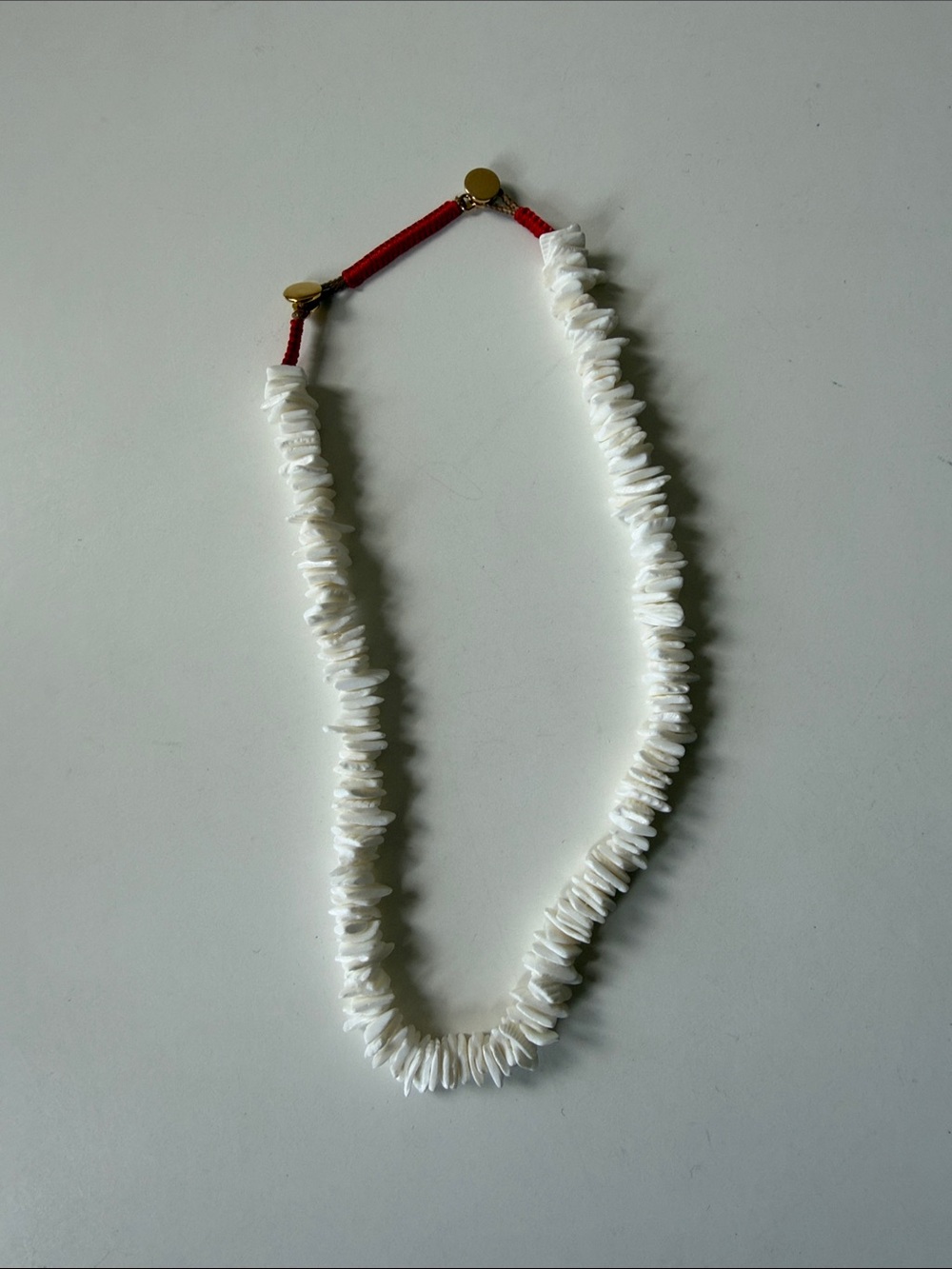 Roxanne Assoulin White Shell Disk Necklace with Red Cord Accents
